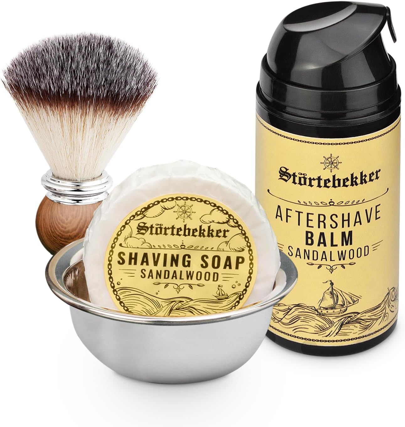 Shaving Essential Set, Rasierhobel Schwarz / Lederetui Café