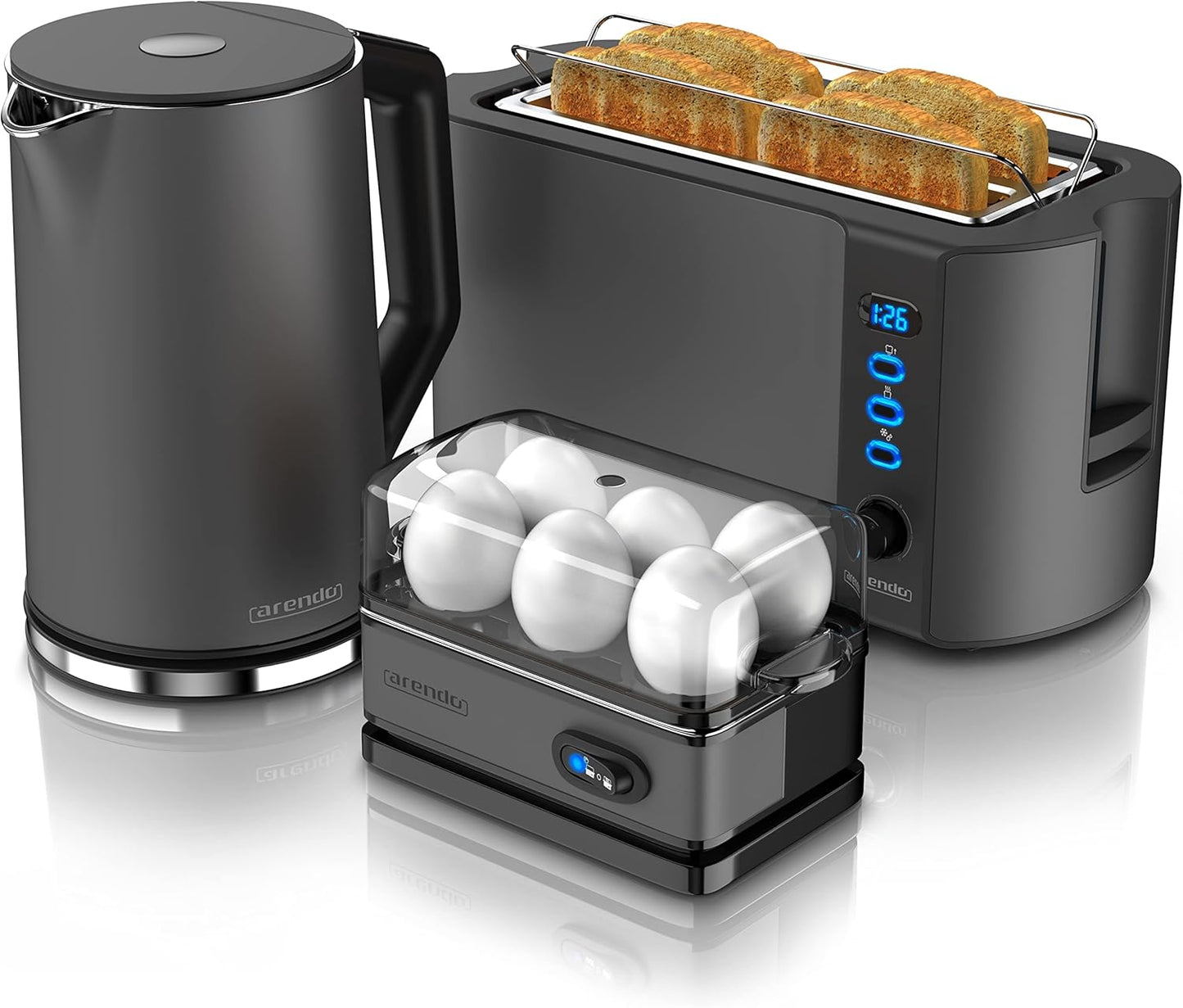 Frühstücks Set - Wasserkocher, Toaster und Eierkocher, A: Cool Grey