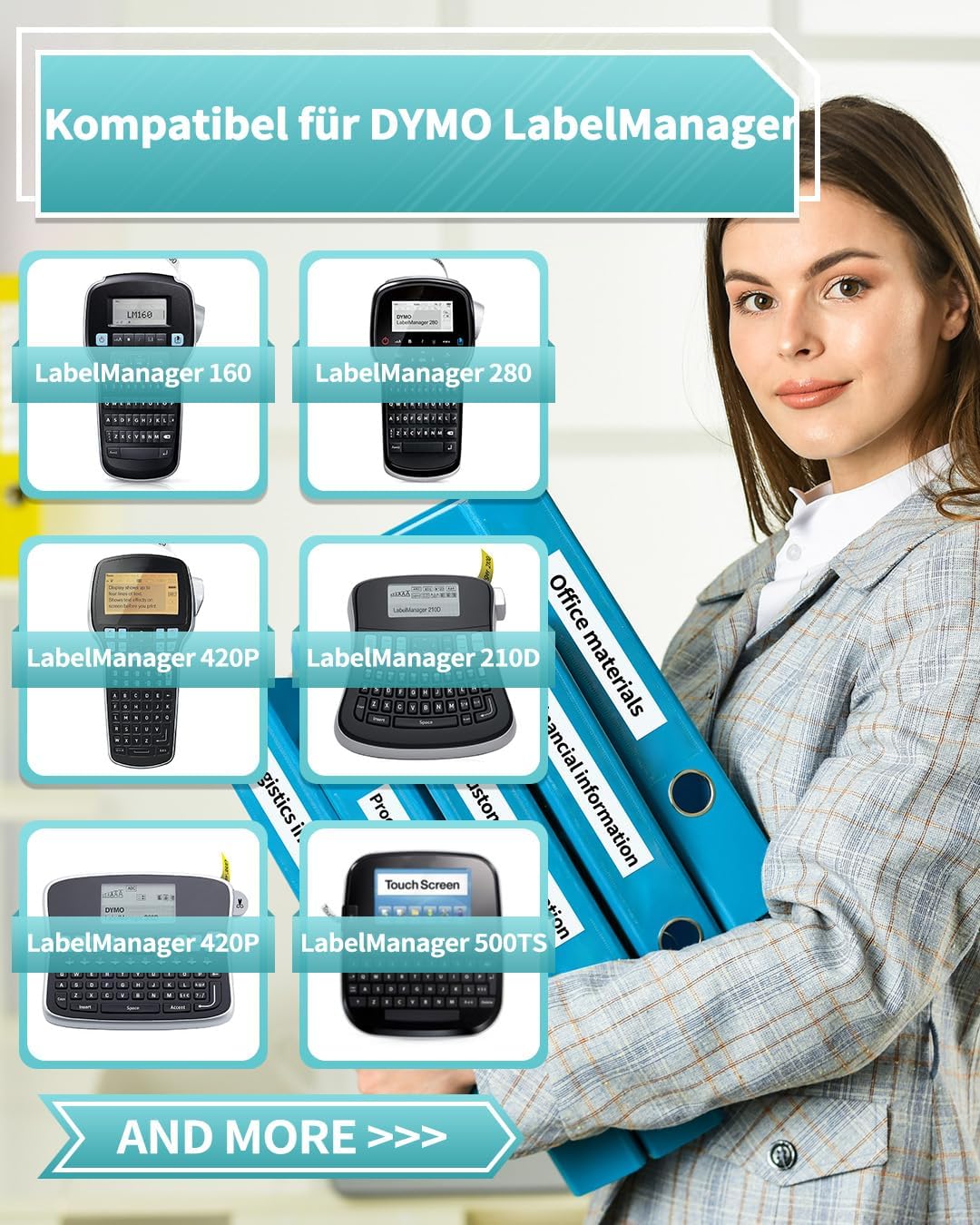 Etikettenbänder 3D21 für Dymo D1, 5er-Pack