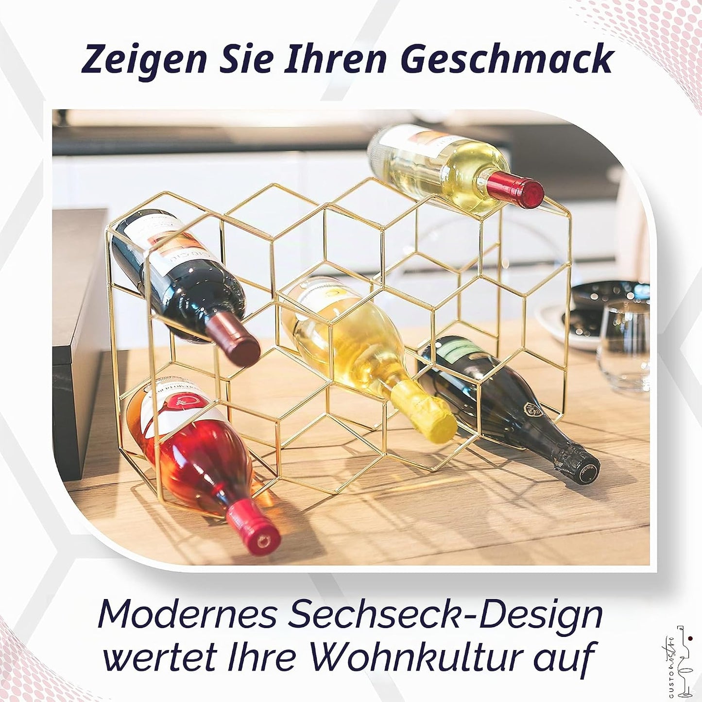 Modernes Weinregal für 14 Flaschen, Gold 14 Flaschen
