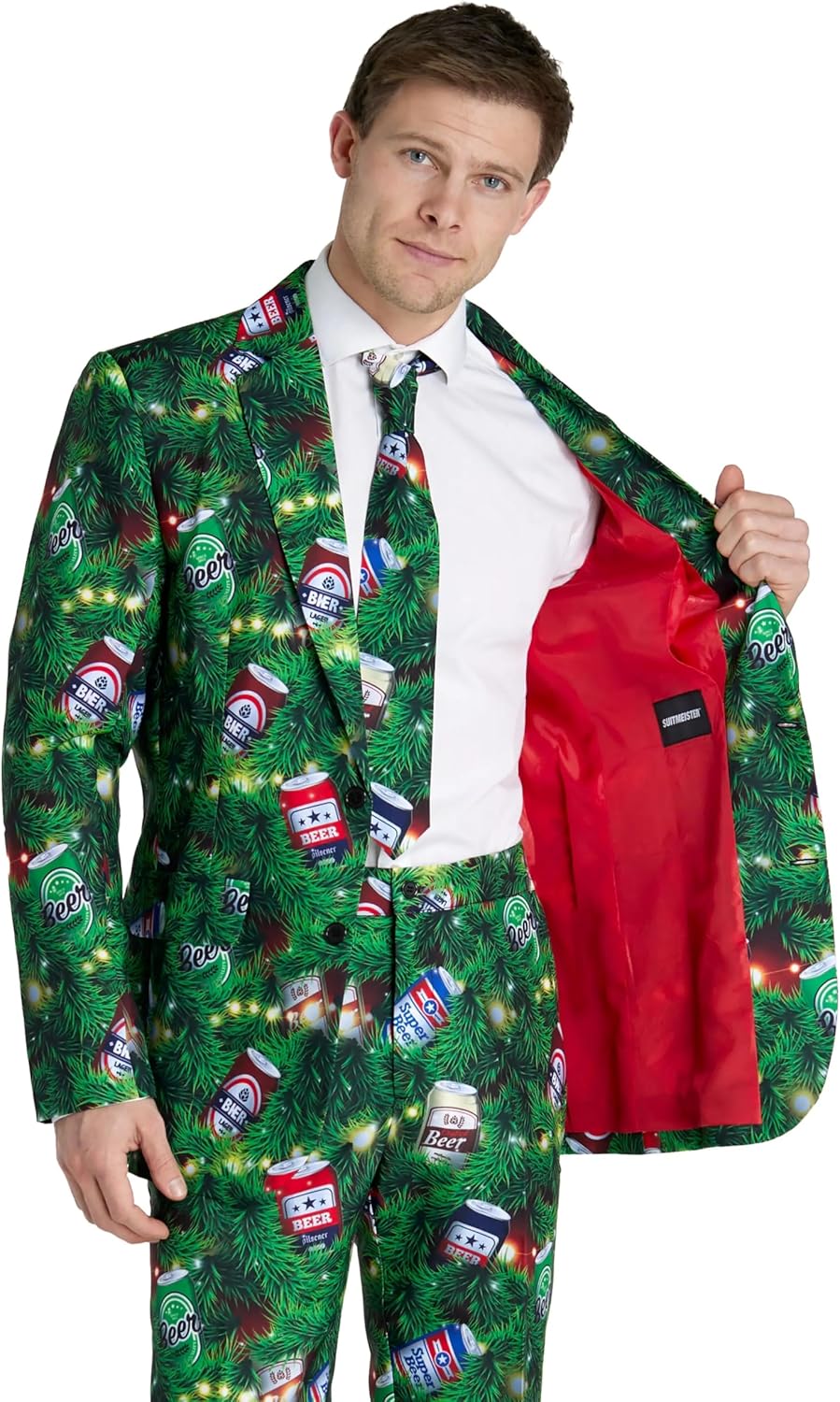 Weihnachtsanzug-Set für Jungen mit leuchtendem Blazer, S Christmas Beers Green