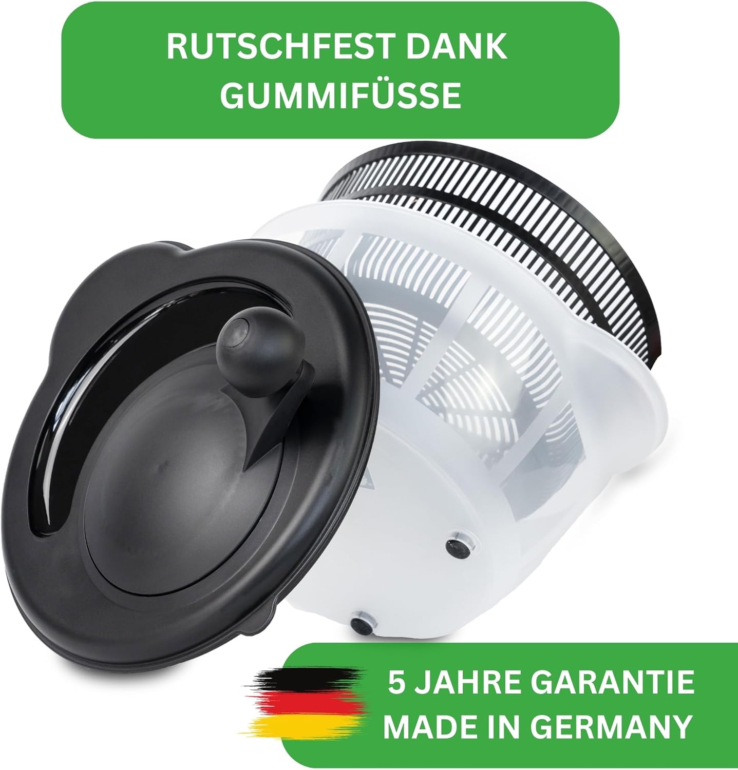 Salatschleuder mit 3D Kurbel, Salatschleuder Schwarz 4,5L Volumen