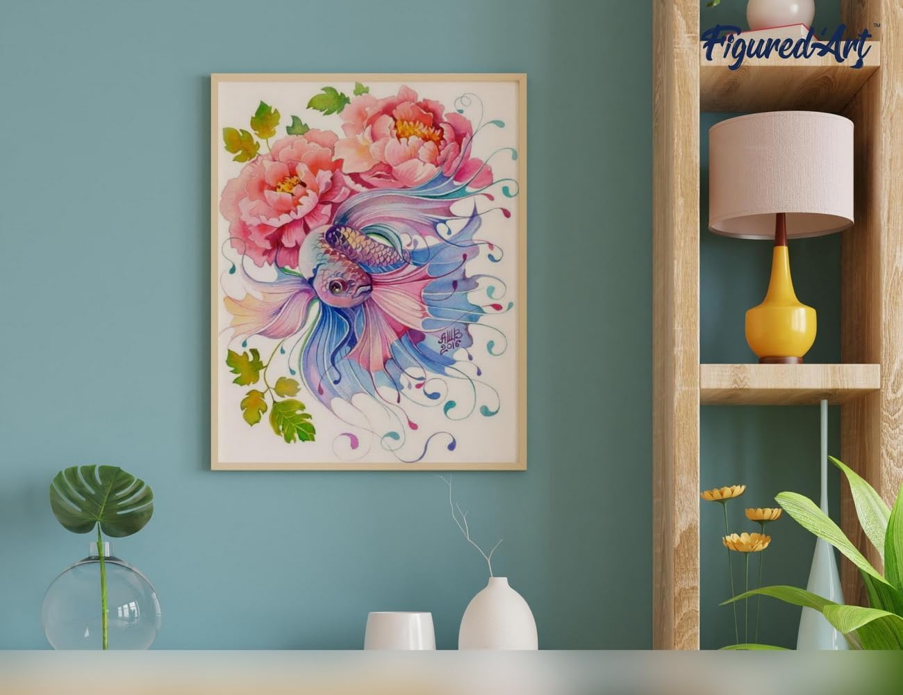 Malen nach Zahlen Set Blumen und Fische, Blumen und Fische 40x50cm Mit Keilrahmen (nicht gespannt)