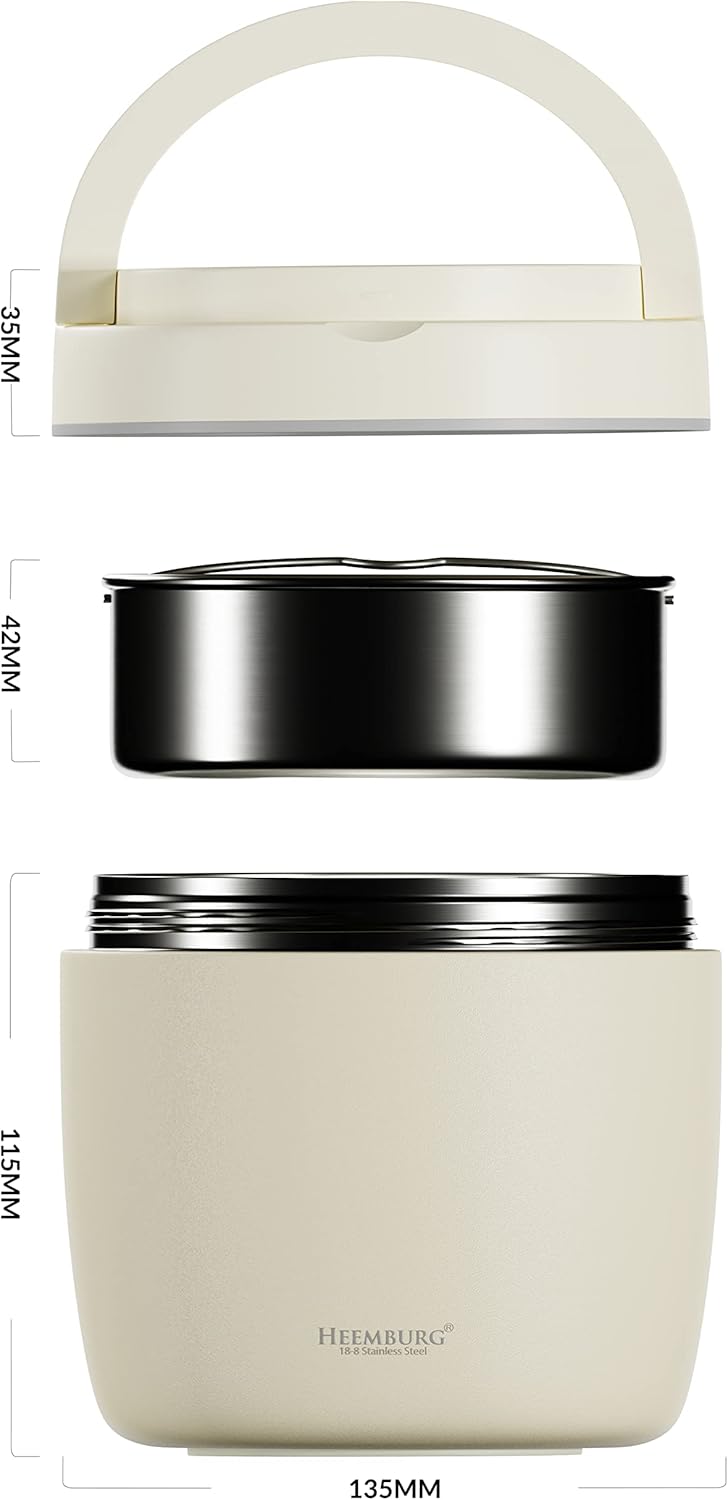 Thermobehälter für Essen, Edelstahl 1L, Weiss 970 ml