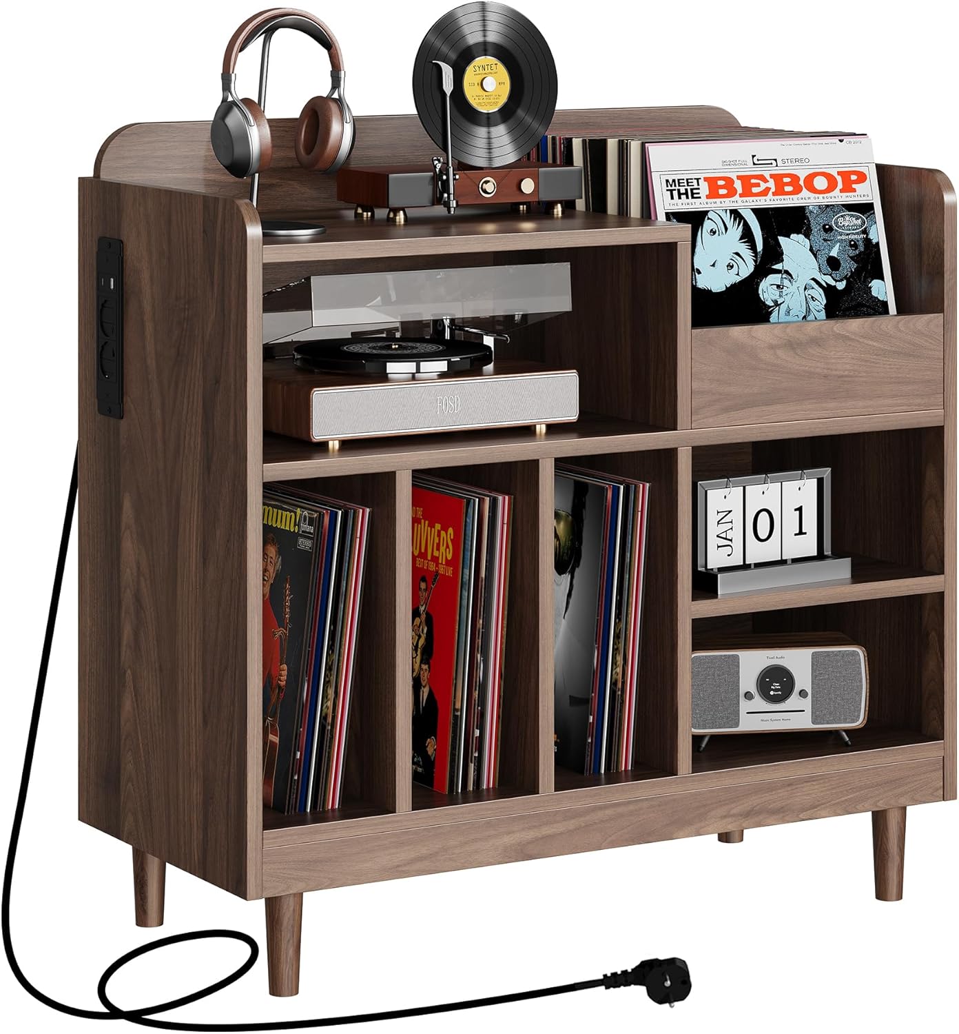 Vinyl-Plattenspieler-Regal mit Ladestation