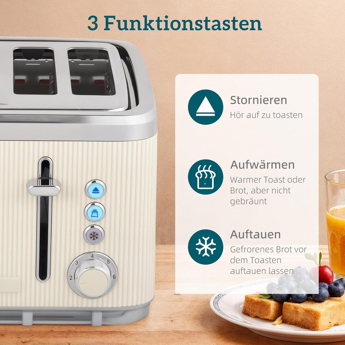 Frühstücksset mit Wasserkocher und Toaster, Cremeweiss