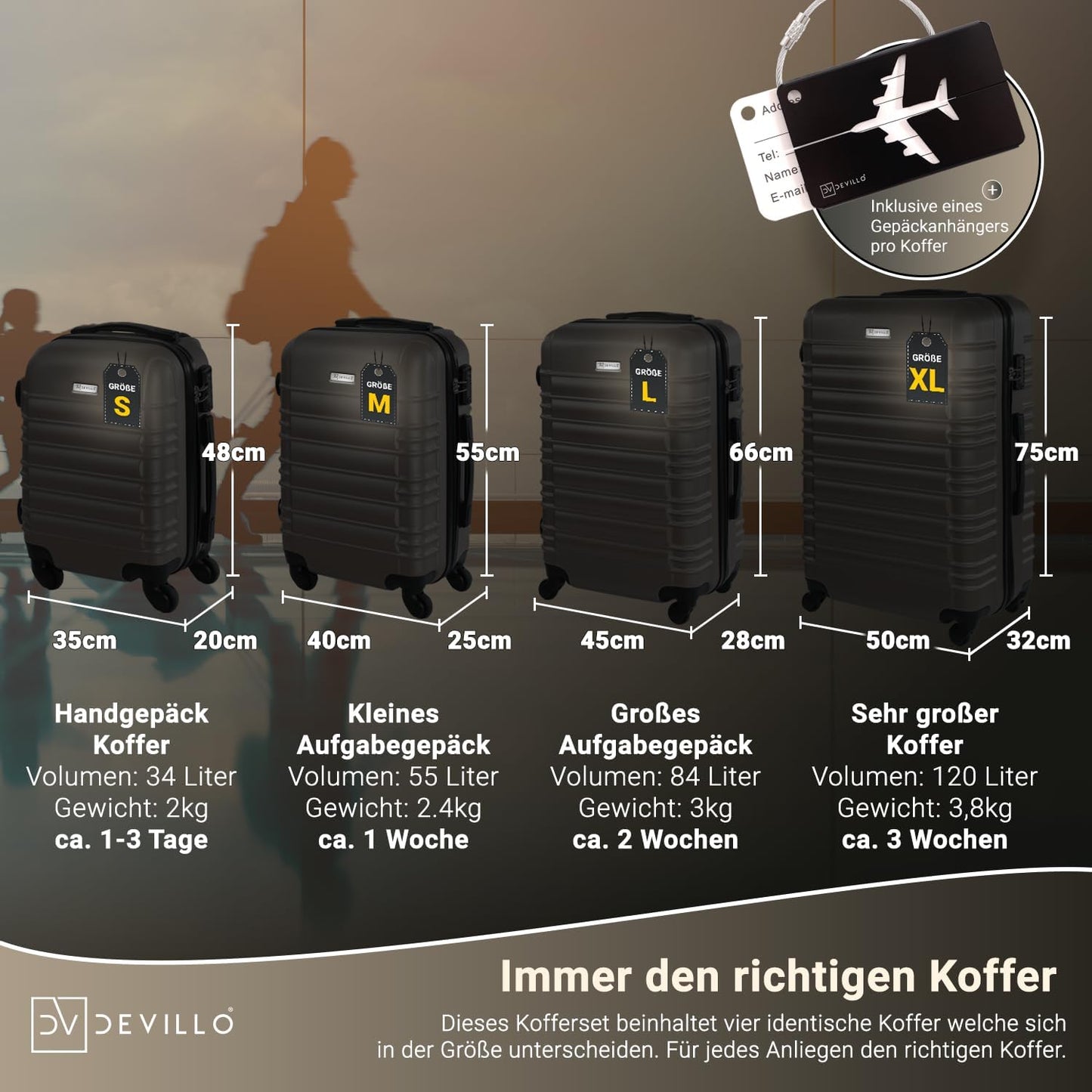 4-teiliges Hartschalenkofferset mit Teleskopgriff, Onyxblack (Schwarz)