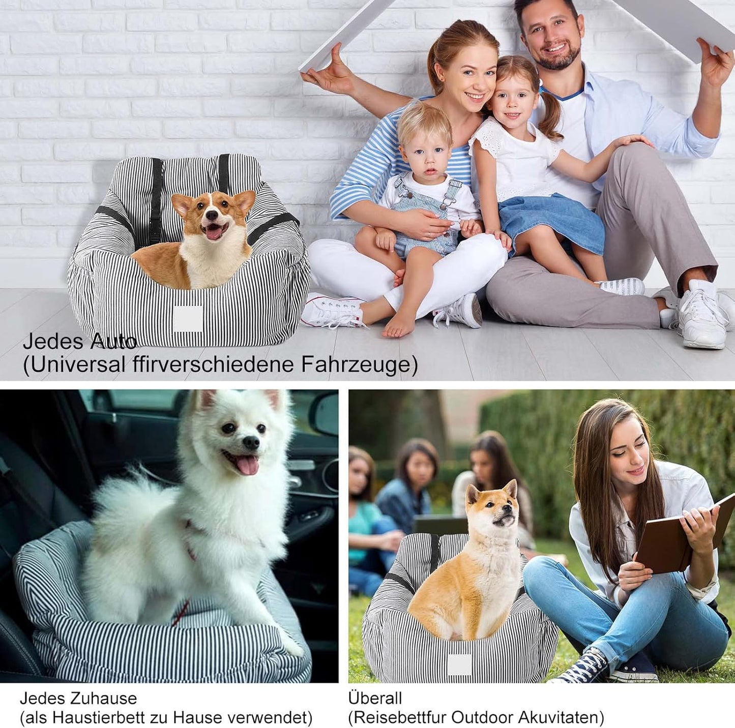 Hundeautositz mit Sicherheitsgurten, Schwarz-Weiss