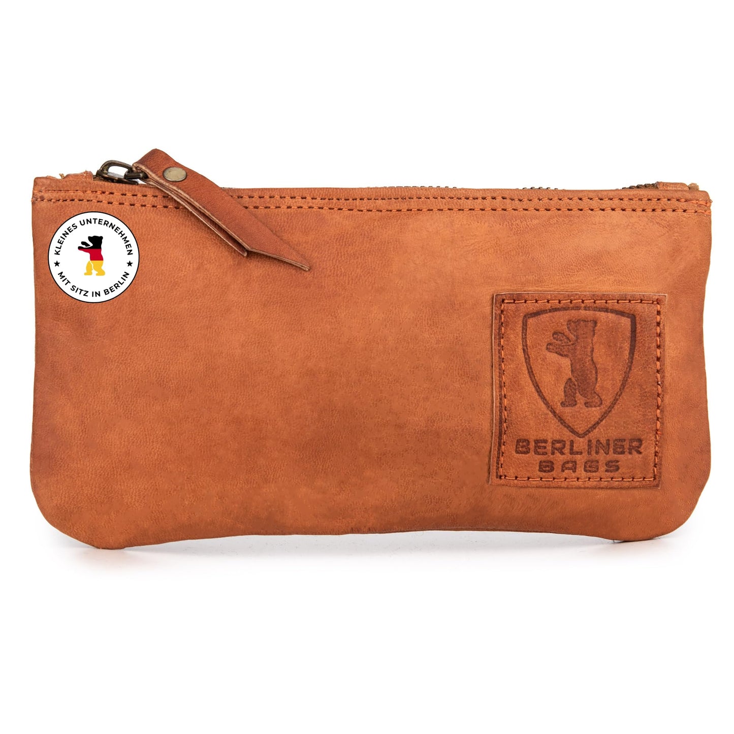Vintage Federmäppchen aus Leder mit Reissverschluss, Braun