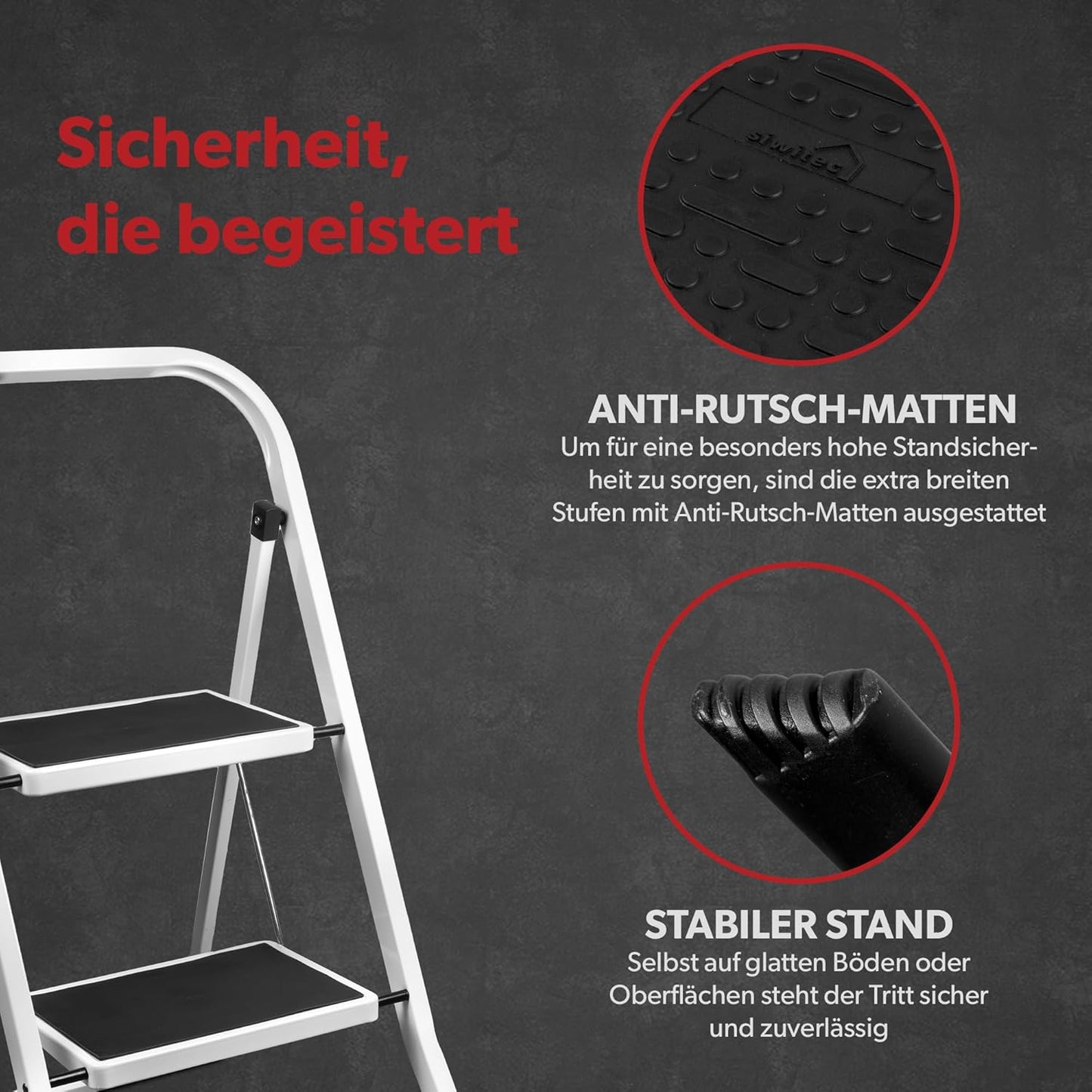 Klapptritt mit 2 Stufen und Anti-Rutschmatten, Weiss, 2-stufig