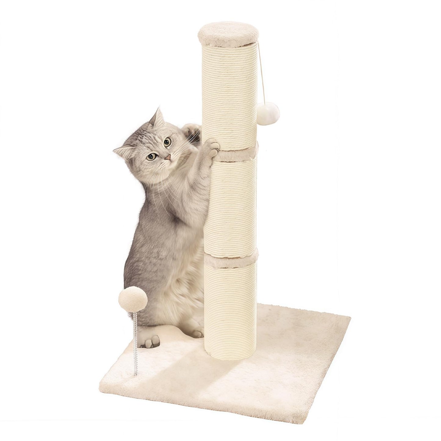 Katzenkratzbaum mit Spielball und Plüschbezug (68 cm), Beiger kurzer Plüsch
