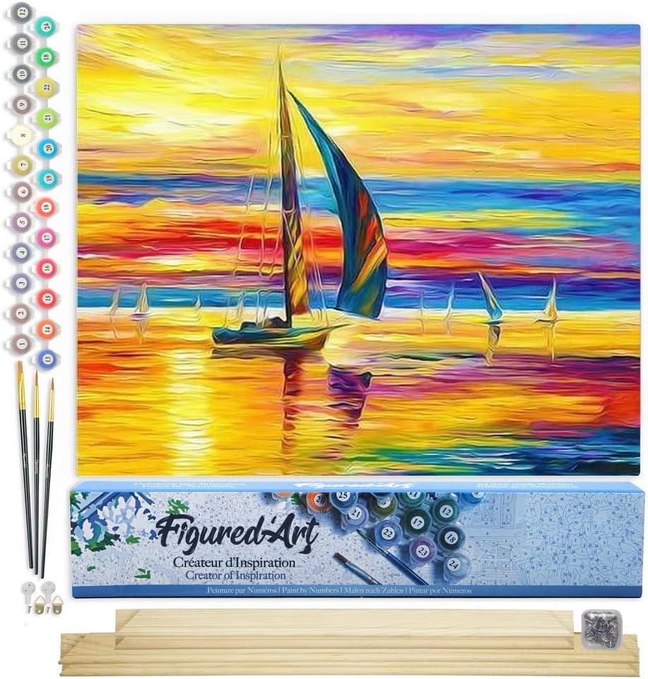 Malen nach Zahlen - Meeresufer und Sonnenuntergang, Meeresufer und Sonnenuntergang 40x50cm Mit Keilrahmen (nicht gespannt)