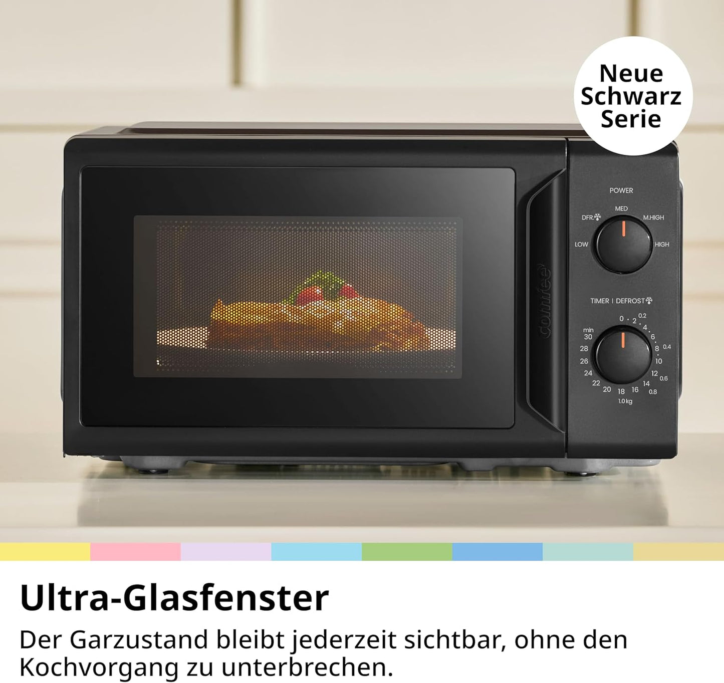 Kompakte Mikrowelle mit Auftaufunktion 20L, Mechanisch Schwarz 20L