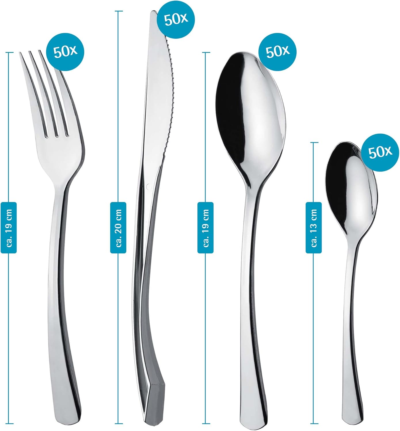 Tafelbesteck-Set für 50 Personen mit Besteckkasten, 200-tlg. mit Besteckkasten