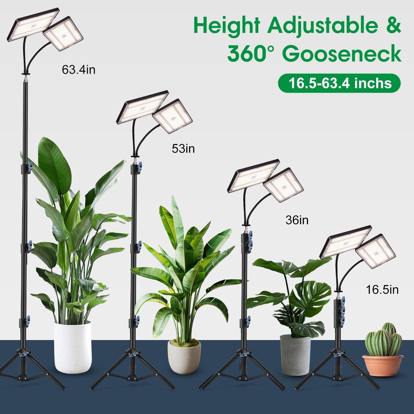 LED-Pflanzenlampe mit Ständer & Timer, Doppelköpfig mit Ständer