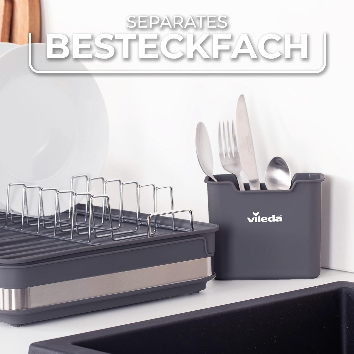 Ausziehbares Abtropfgestell mit Besteckhalter