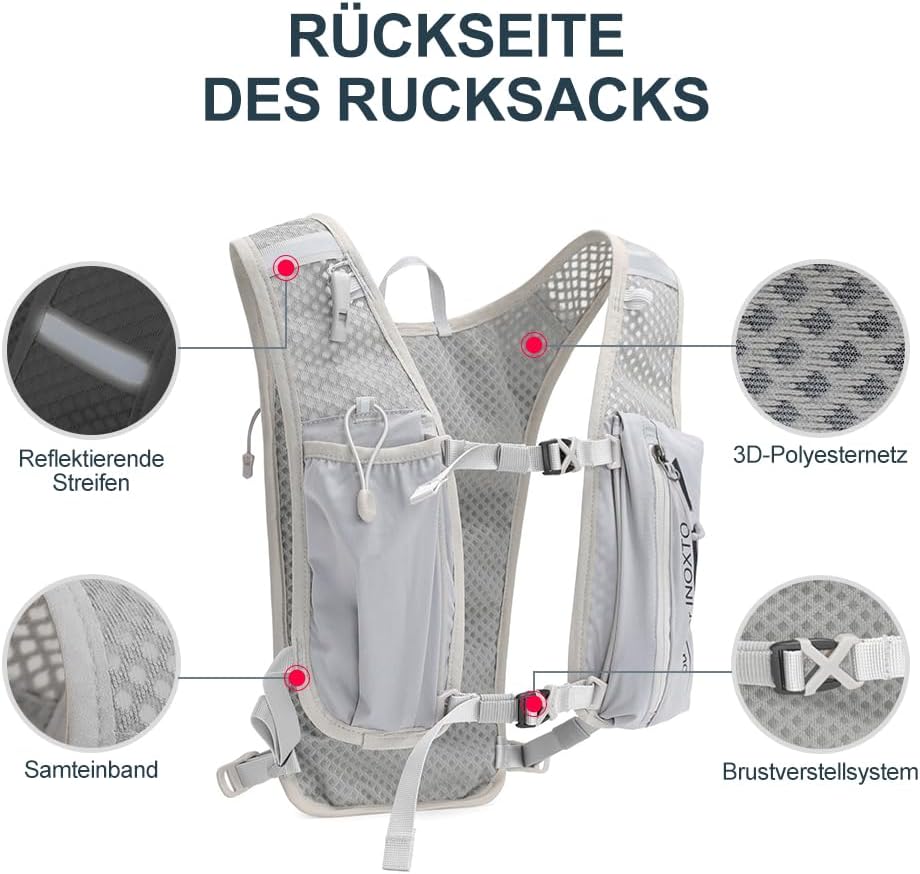 Trinkrucksack mit 1.5l Wasserblase, Hellgrau dunkelblau Standard