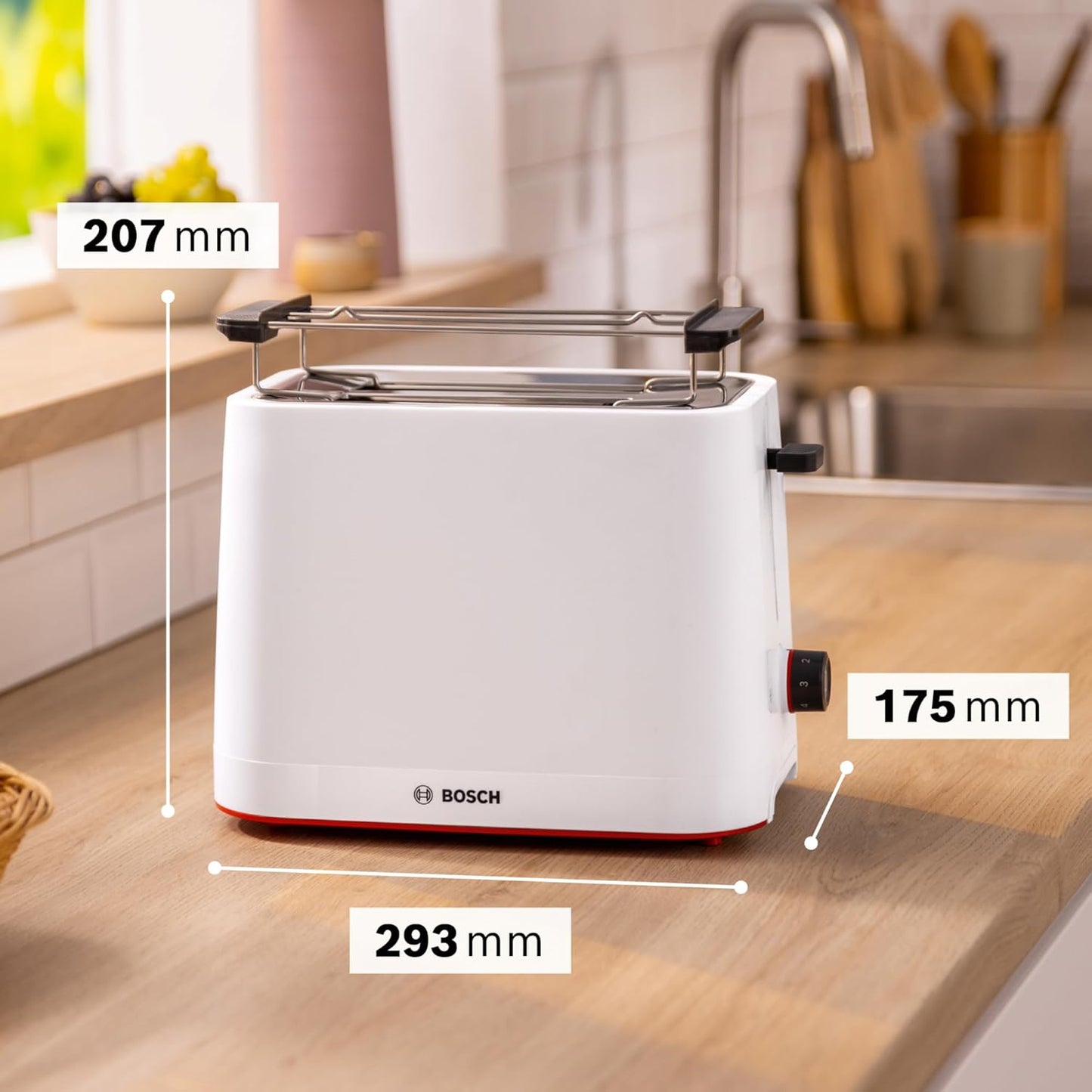 MyMoment Toaster mit Brötchenaufsatz und Auftaufunktion, Weiss