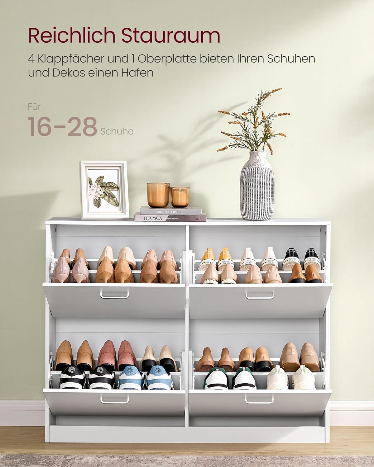 Schuhschrank Klappen Verstellbar Schuhregal Schneeweiss, Schneeweiss