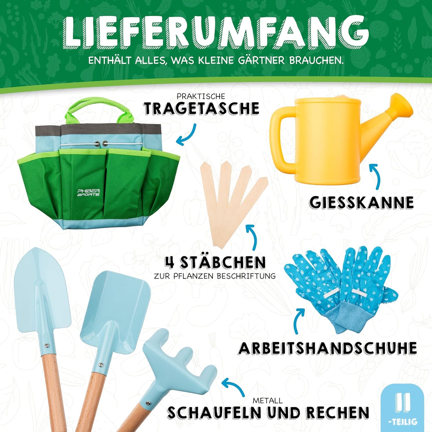 11-teiliges Gartenwerkzeug-Set für Kinder ab 3 Jahren