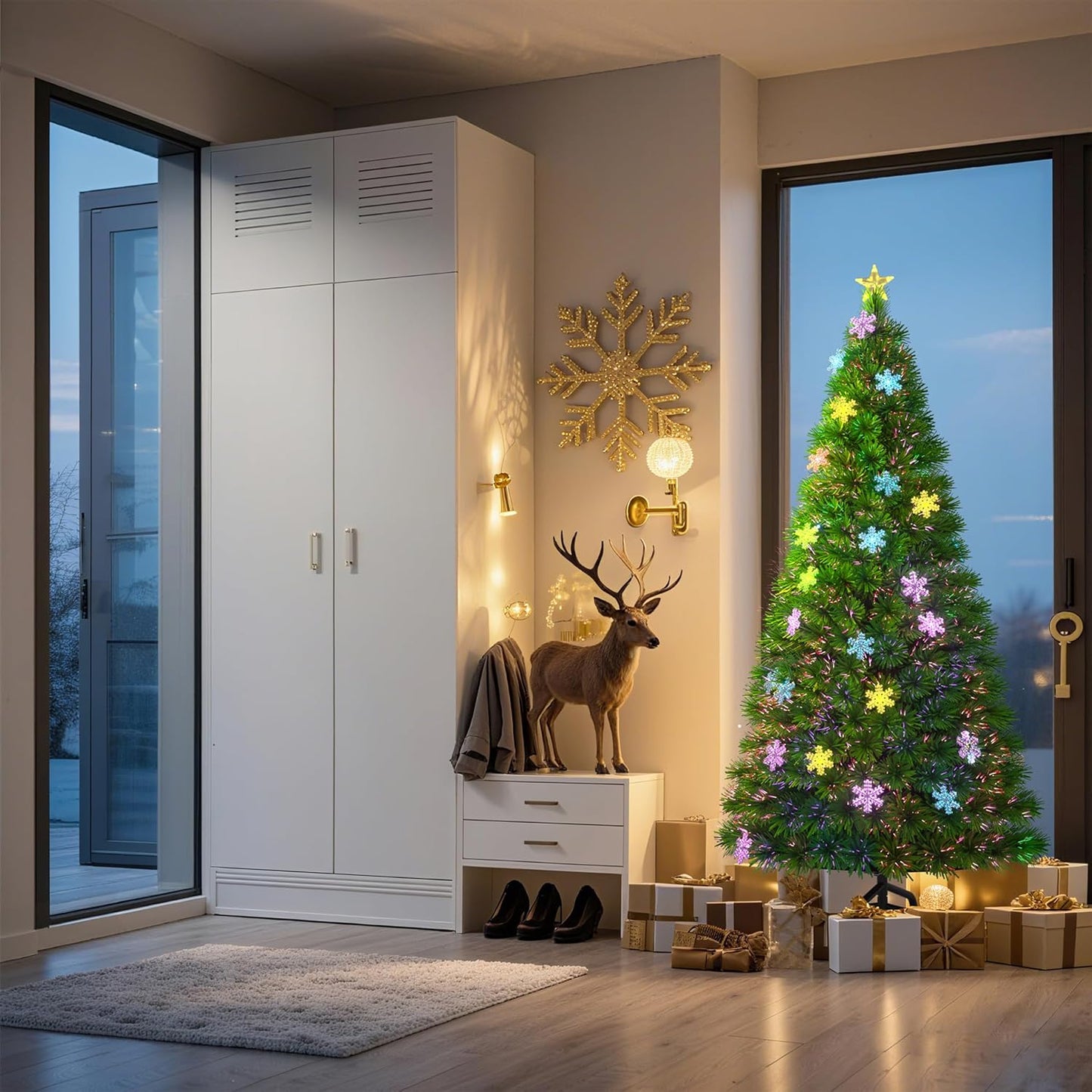 Künstlicher Weihnachtsbaum 210 cm mit LED-Schneeflocken, Led Schneeflocken Weihnachtsbaum 210cm