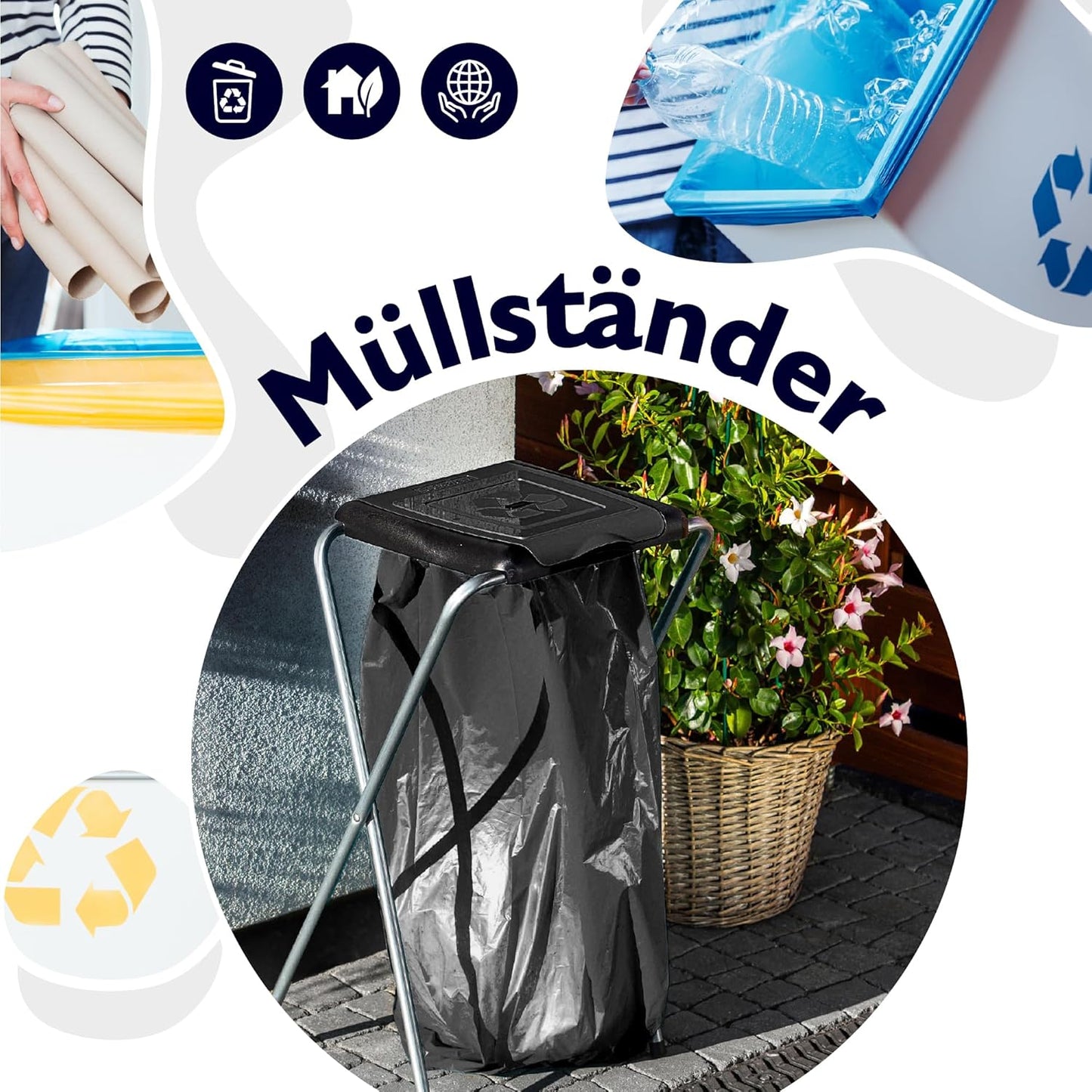 Müllsackhalter mit Deckel, Einzeln, Schwarz