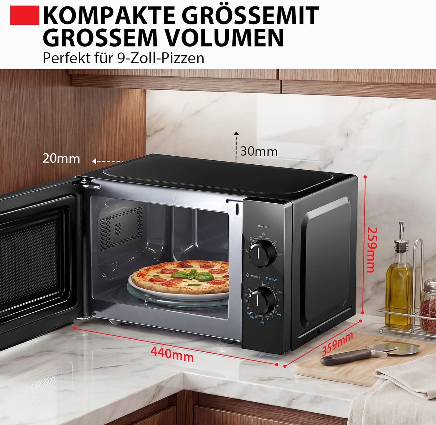 MW2-MM20PE(BK) Mikrowelle mit Auftaufunktion, 5 Leistungsstufen 20L Schwarz