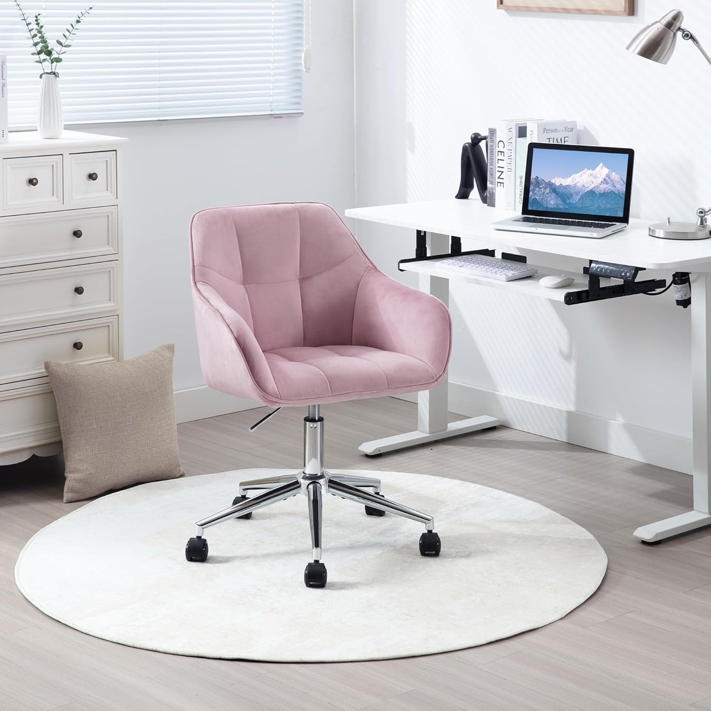 Höhenverstellbarer Homeoffice-Drehstuhl mit Samtsitz, Rosa