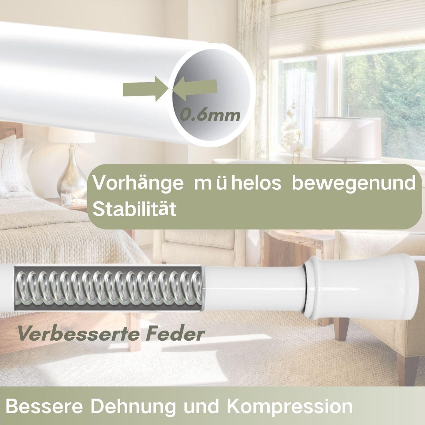 Teleskop-Gardinenstange ohne Bohren (65-85 cm), Weiß 65-85 cm