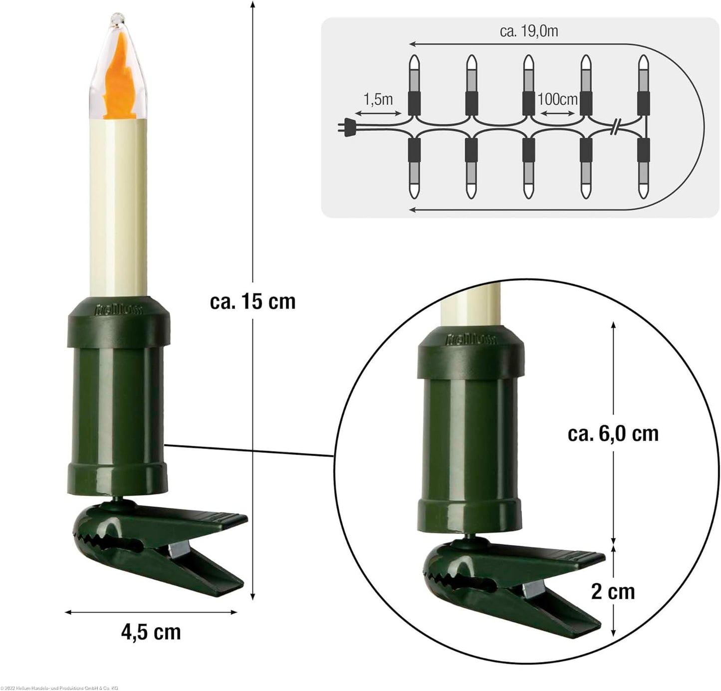 20 LED Weihnachtsbaum Kerzen mit Flammeneffekt, 20 LED-Filament (+2Ersatz) / beleuchett 19m Mit Flammeneffekt