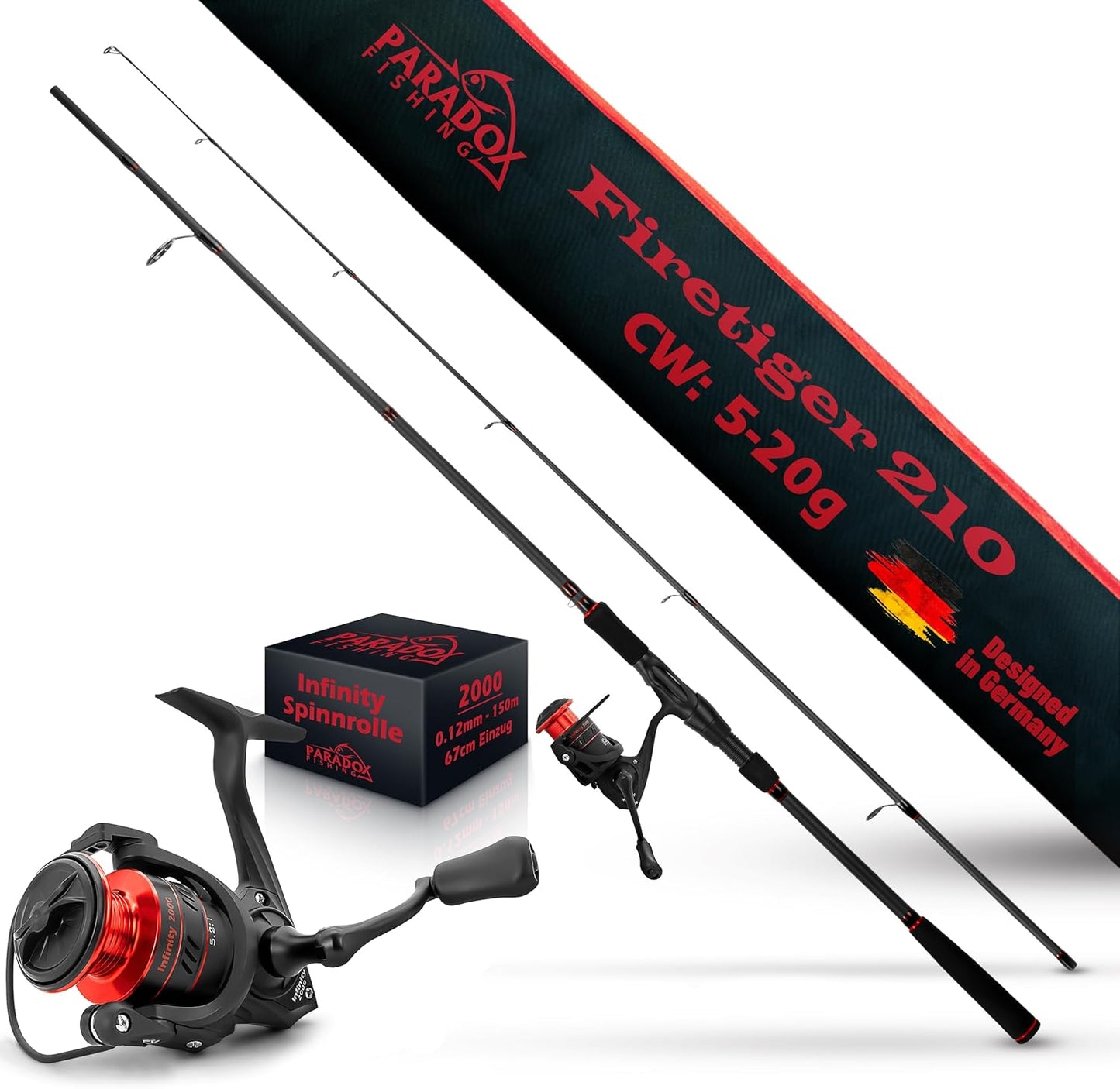 Firetiger Spinnrute, 2,1m 5-20g + 2000 Rolle Rute und Rolle