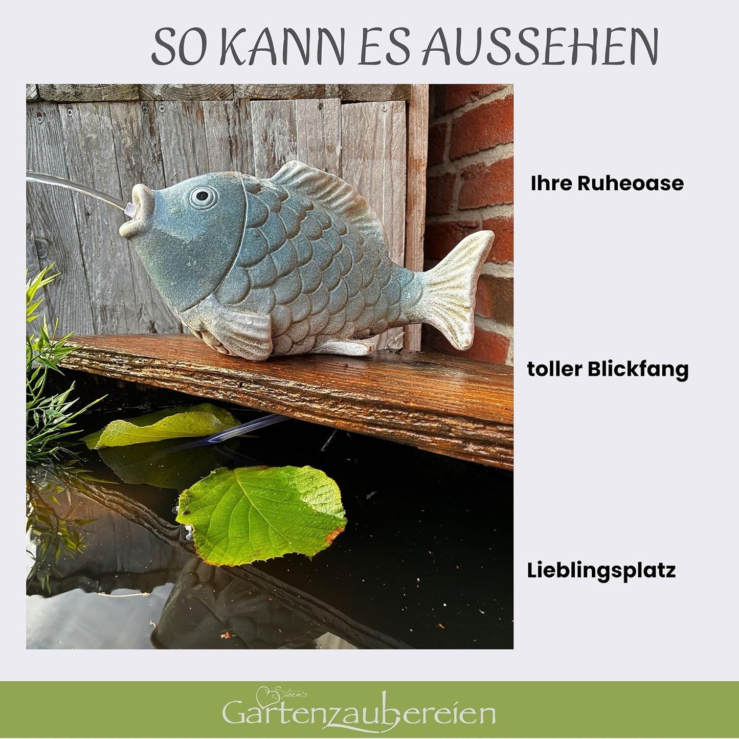 Solar Wasserspeier Fisch für Garten & Balkon