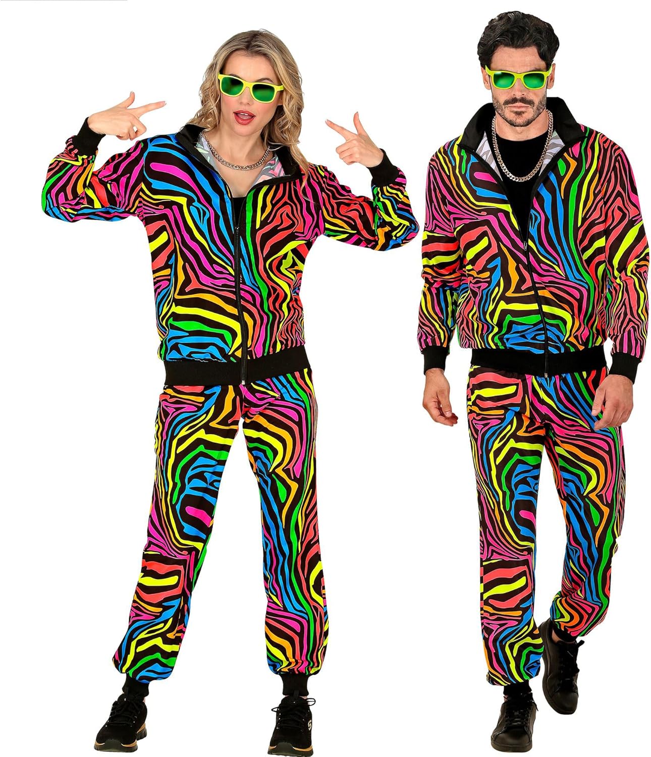 80er Jahre - Rainbow Trainingsanzug, Neon Regenbogen Schwarz S
