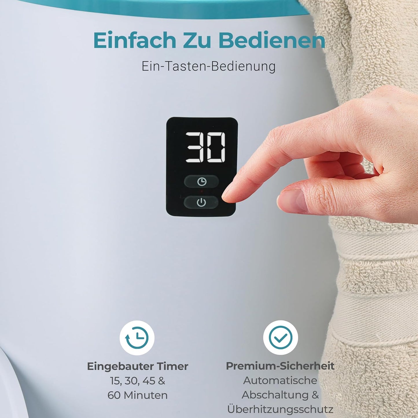 Elektrischer Handtuchwärmer mit Timer & Auto-Abschaltung, Blau