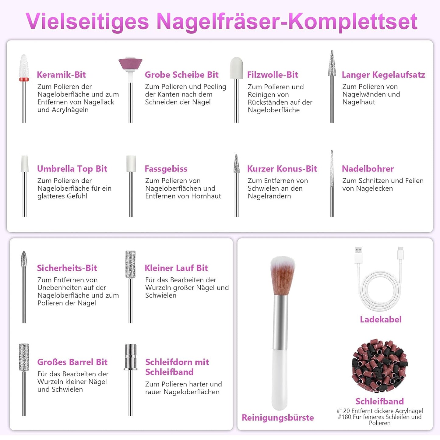 Kabelloser Nagelfräser für Maniküre & Pediküre, Grau