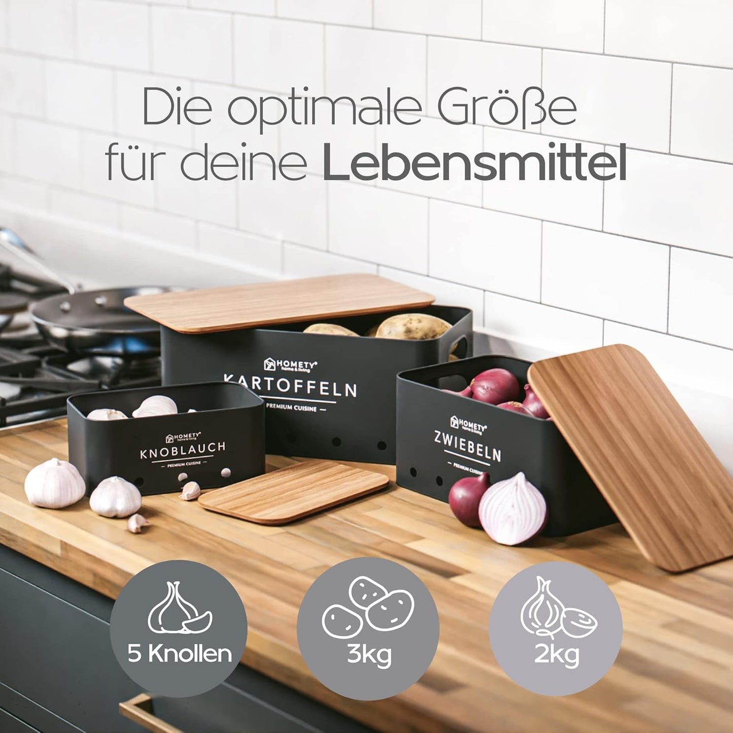 3er-Set Aufbewahrungsbox, Schwarz