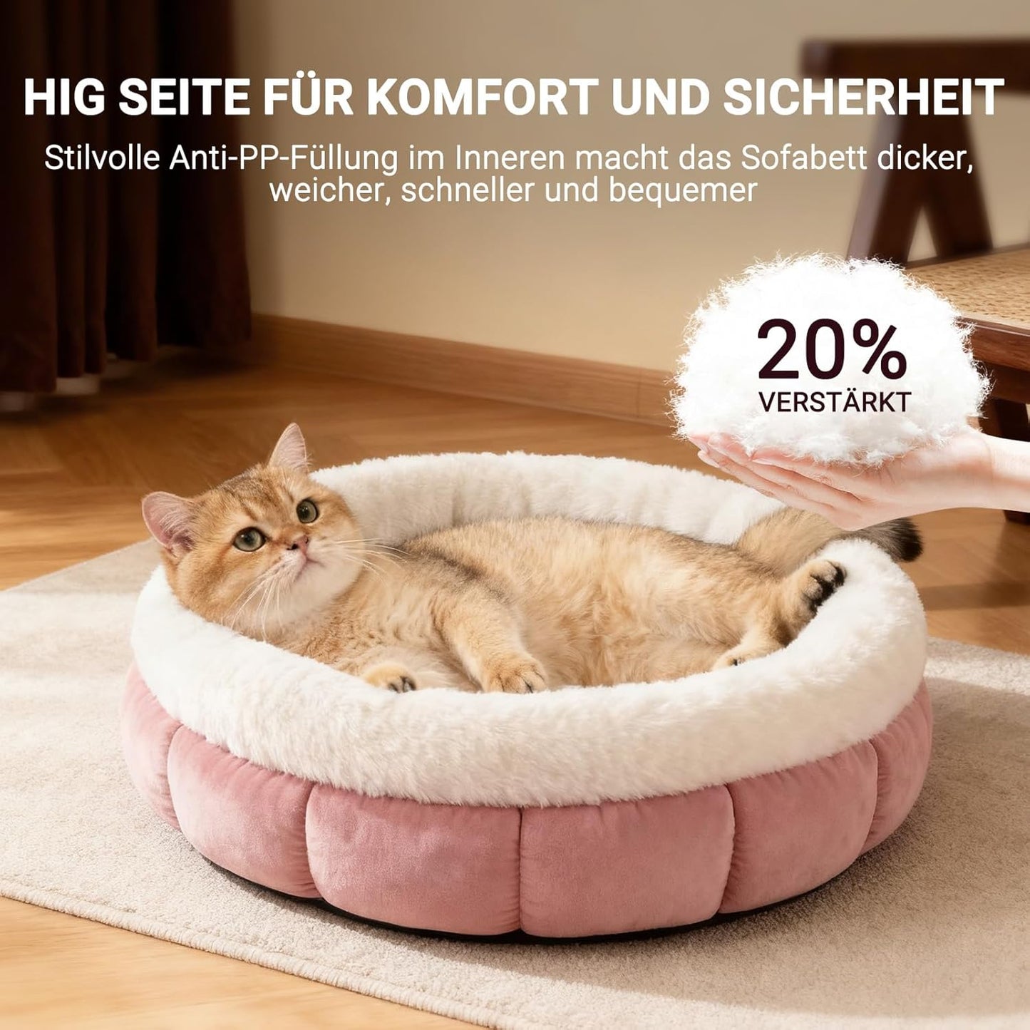 Rundes Katzenbett, 45x45x16.5CM Rosa