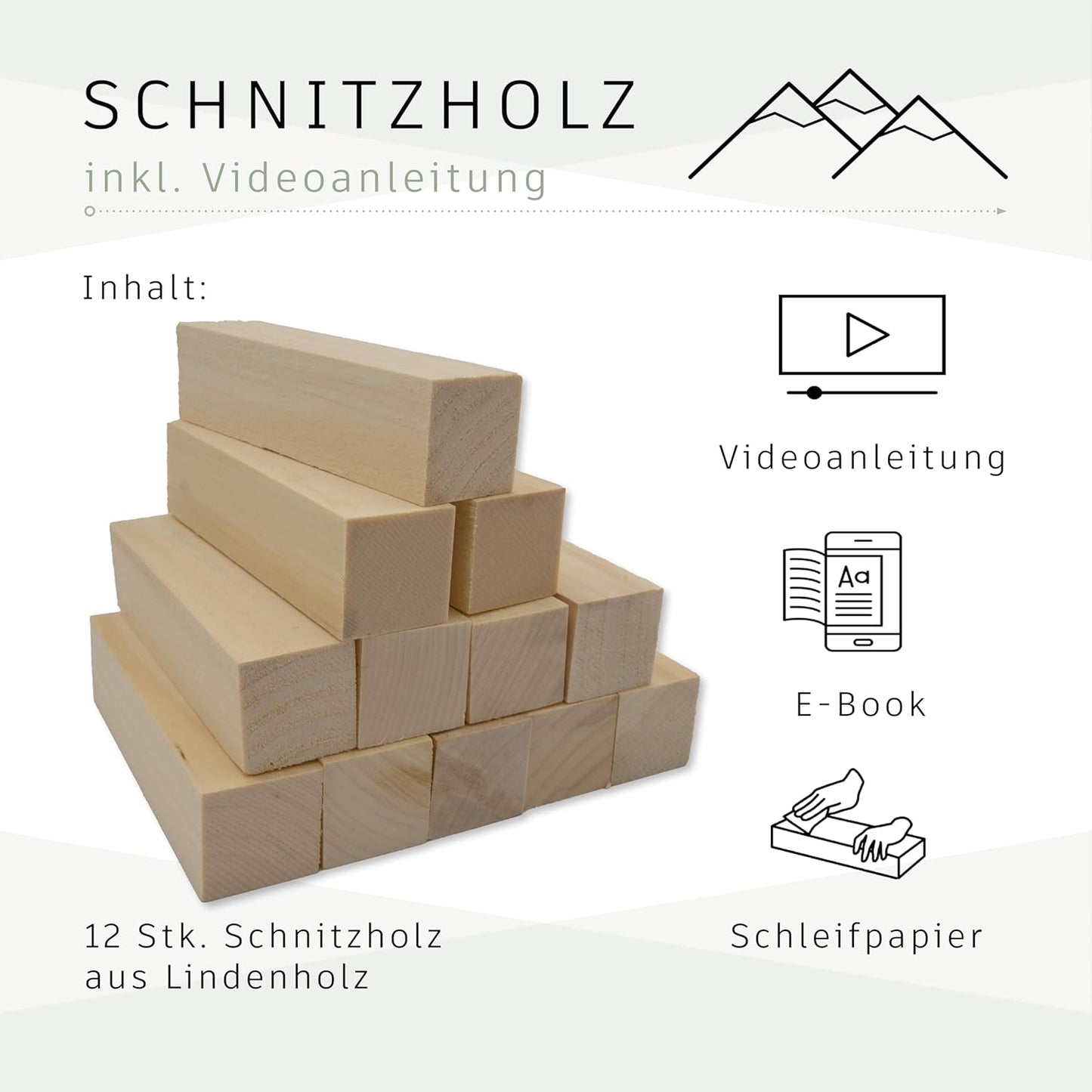 12-teiliges Schnitzholz-Rohlinge Set, Heimisches Lindenholz