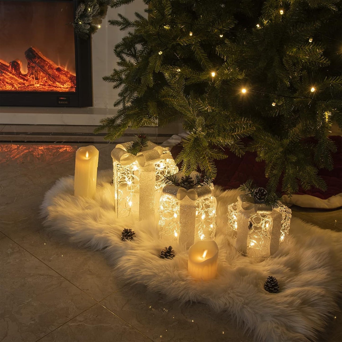 3er-Set LED-Weihnachtsgeschenkboxen, Weiss Acryl
