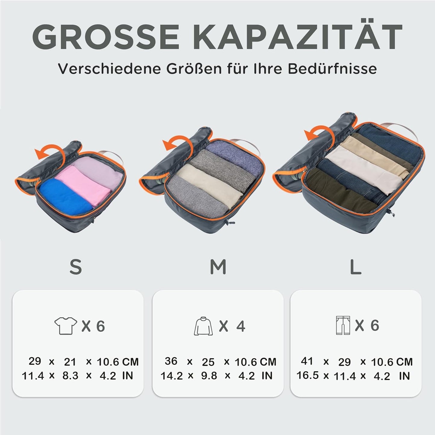 Kompressions-Packwürfel-Set, 3PCS Grau