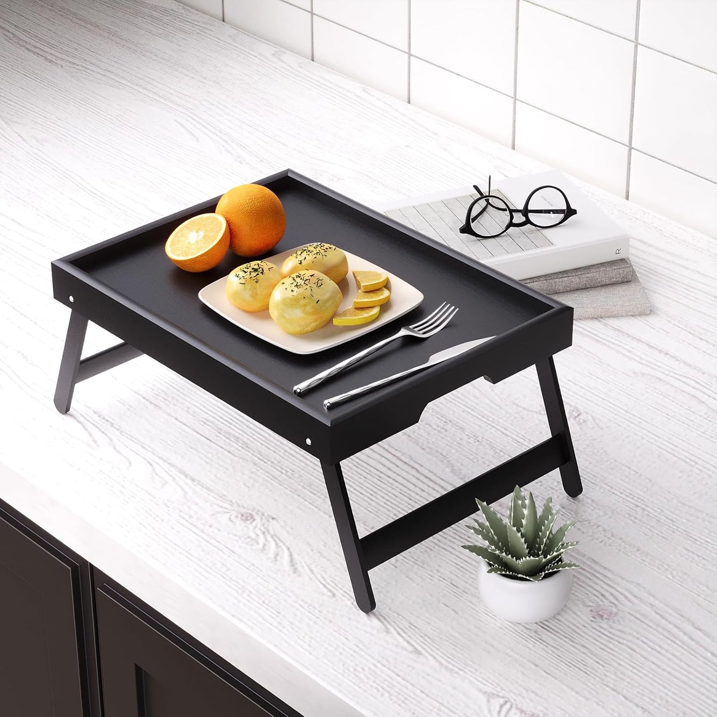 2er-Pack Betttabletts mit klappbaren Beinen, Set zwei Schwarz