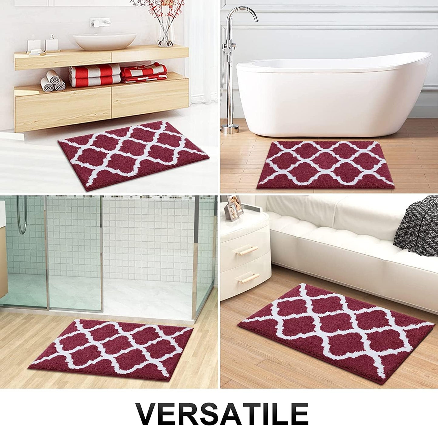 2-teiliges Badematten-Set, 50 x 60 cm (U-förmig) + 50 x 76 cm (Rechteckig) Weinrot