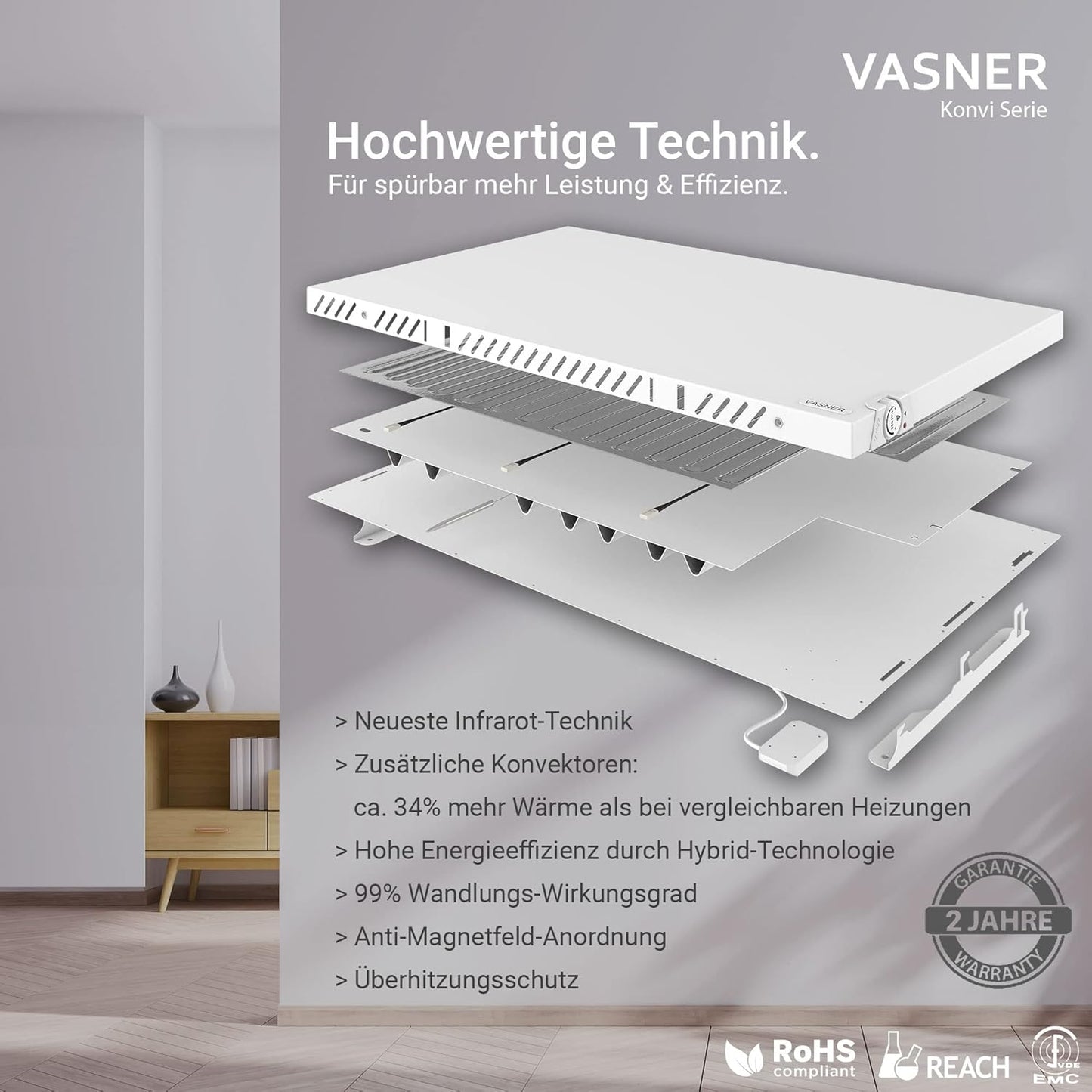 Konvi Infrarotheizung mit Thermostat, 900 Watt
