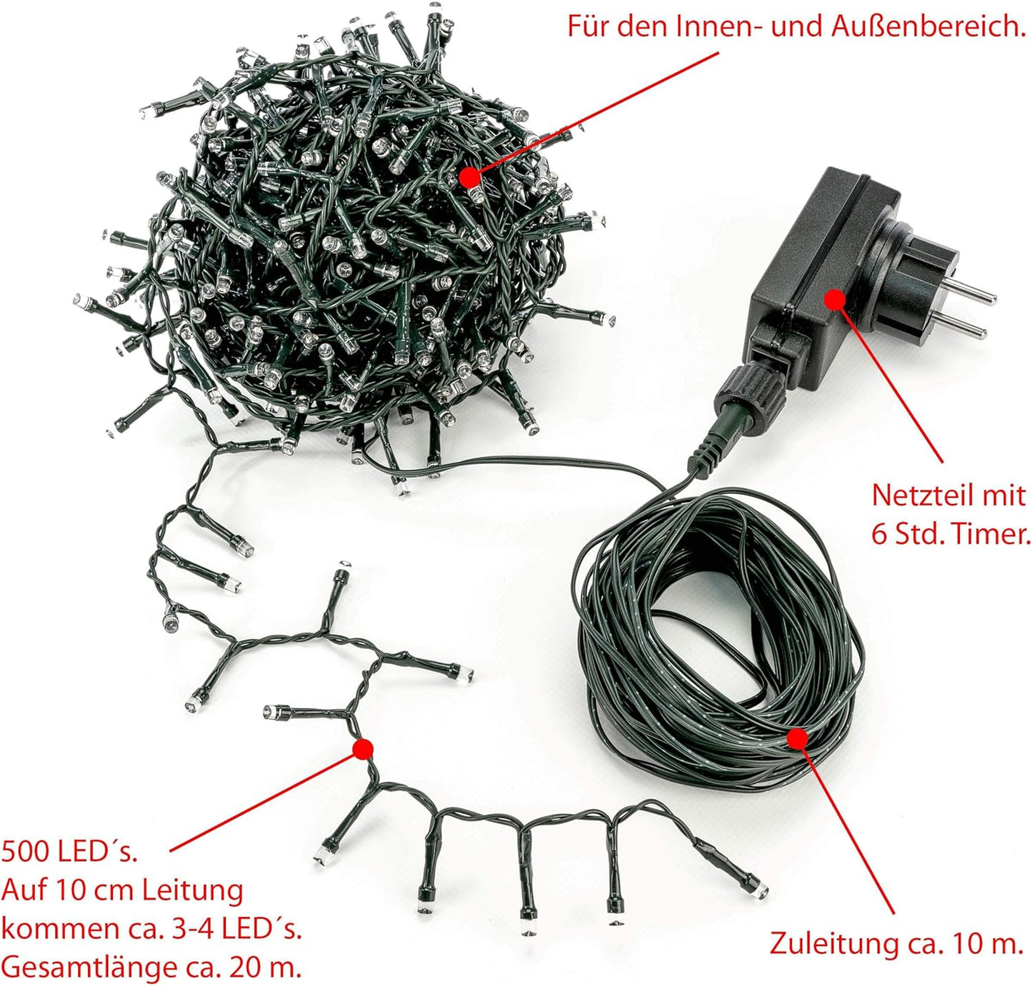 LED-Büschellichterkette mit Timer, Warmweiss 500 LED