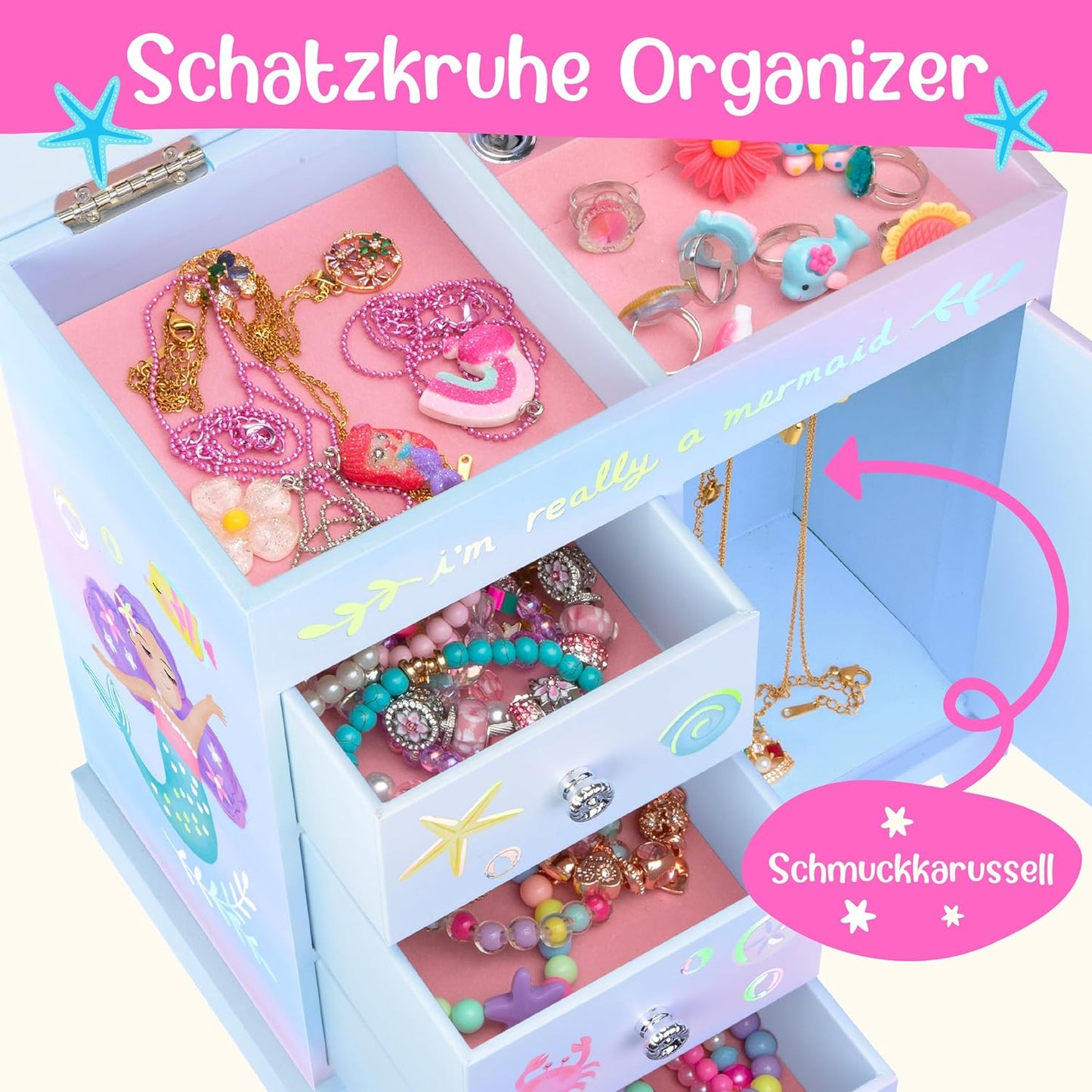 Meerjungfrau Schmuckkästchen mit Musik & Schubladen, Meerjungfrau