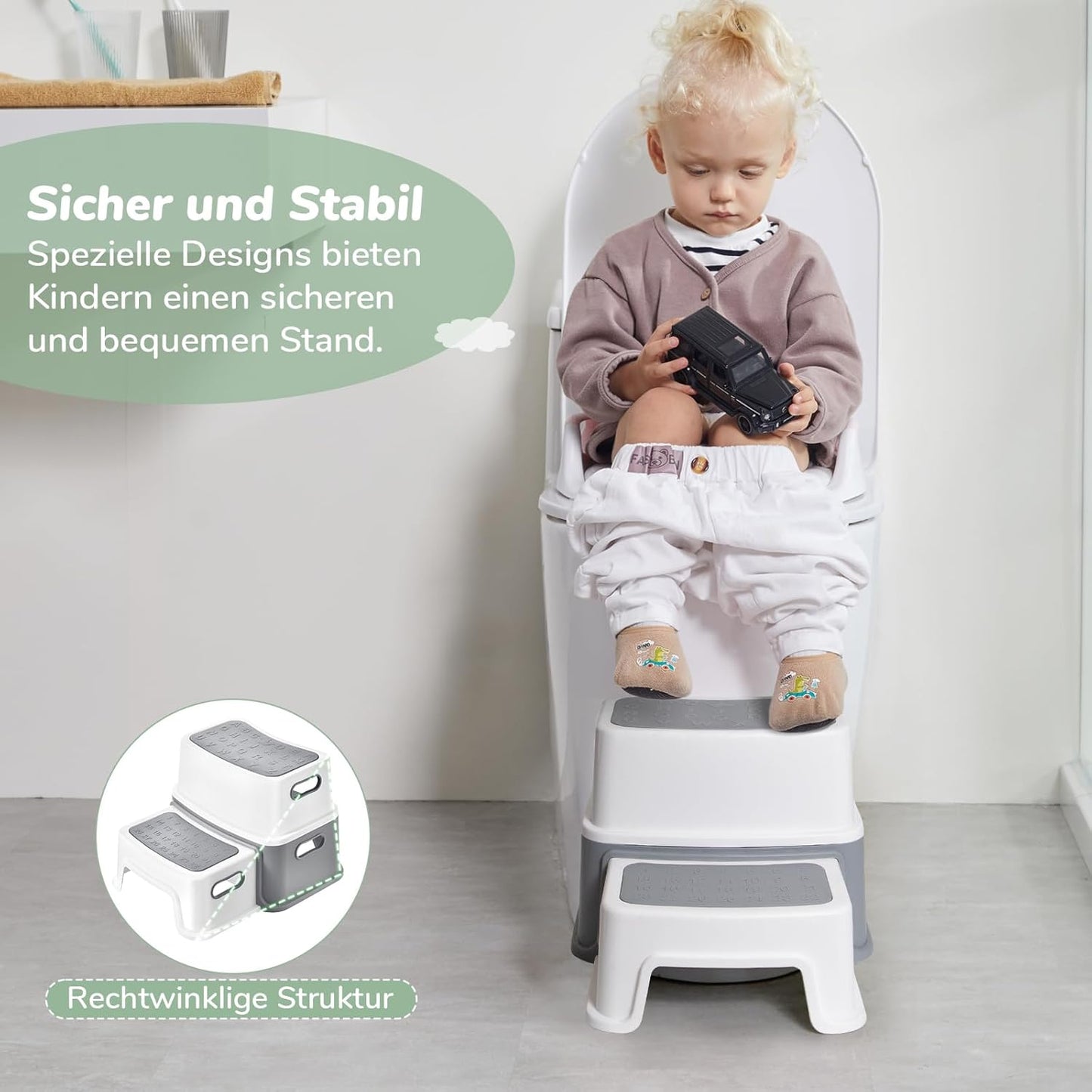 Tritthocker Kinder, 2-stufig, Grau