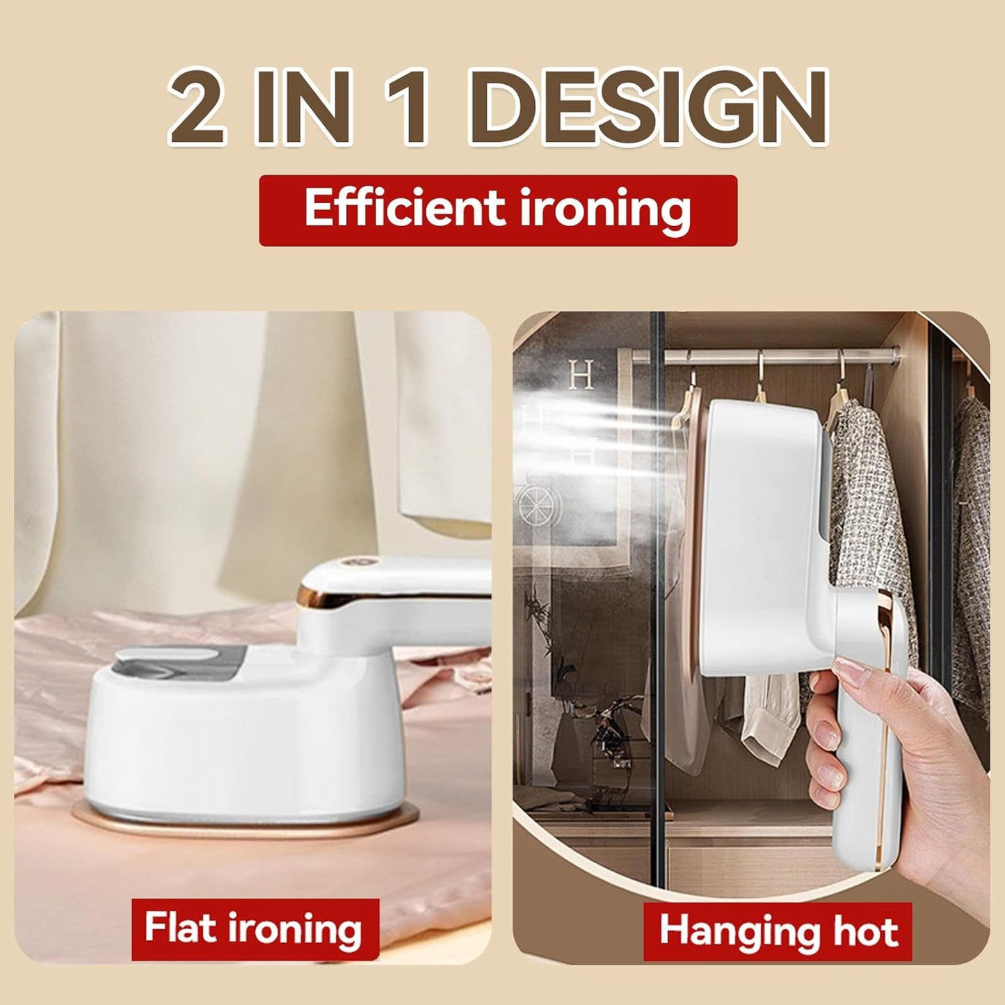 Tragbarer 2-in-1 Dampfglätter, Light White