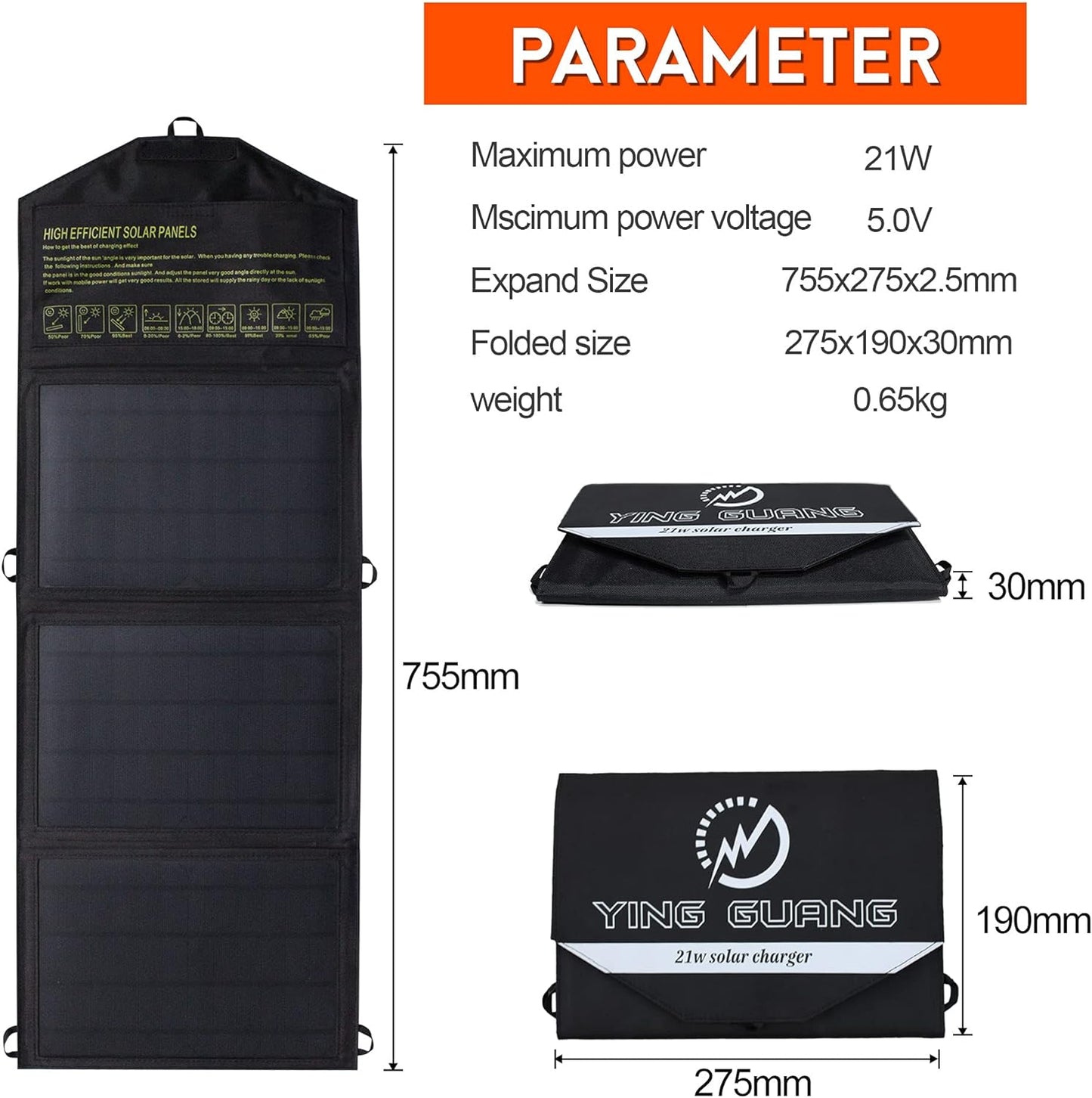 Solar-Ladegerät, 21W-2 USB-Ausgangsanschlüssen