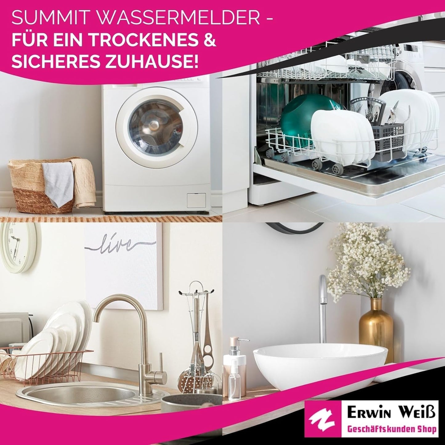 2er Wassermelder-Set GS153 mit 85dB Alarm, 2 Stück GS153