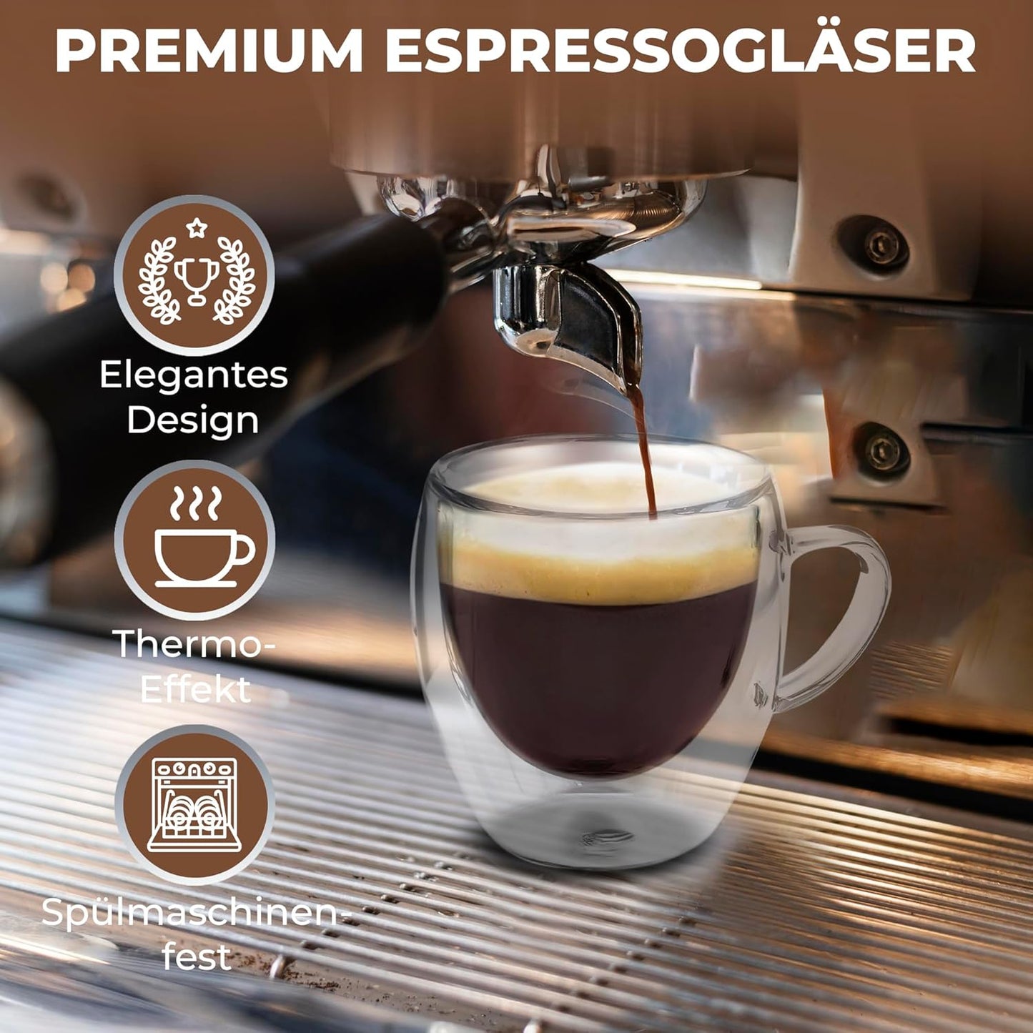 Doppelwandige Espressotassen 4er-Set, 4er Set mit Henkel